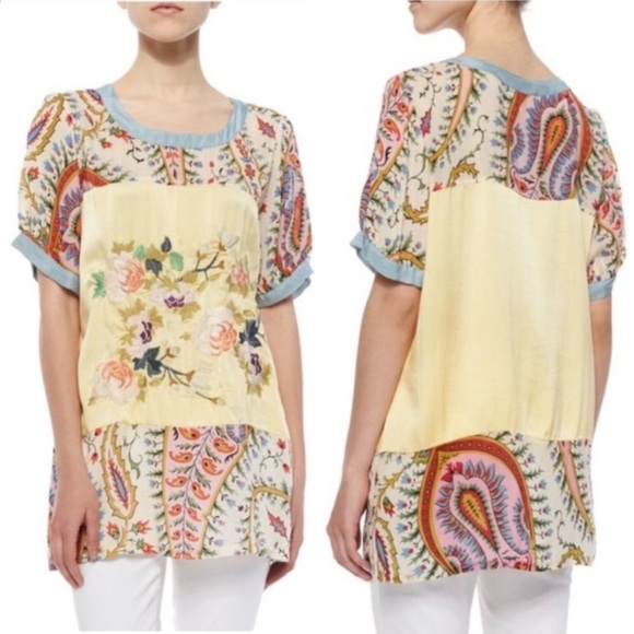 Johnny Was Mystic Floral Paisley Tunic Short‎ Sleeve Top Blouse Medium - Picture 4 of 9
